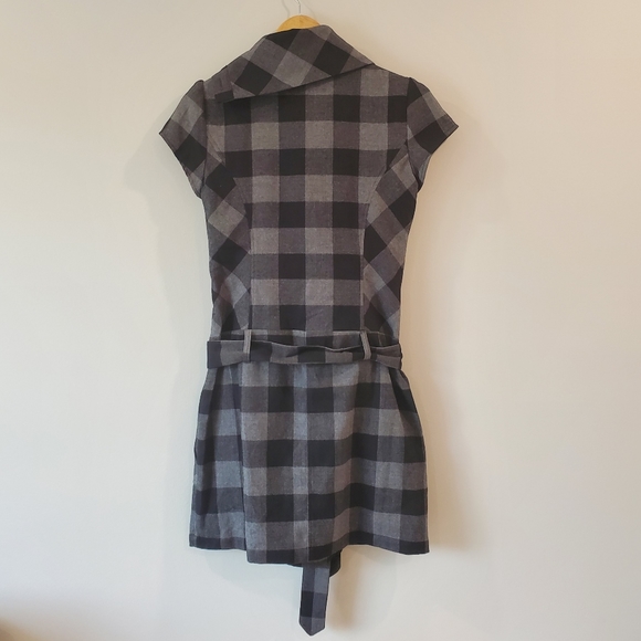 NWOT Suzy Shier mini dress with asymmetrical collar, size M, black & grey plaid - Picture 2 of 8